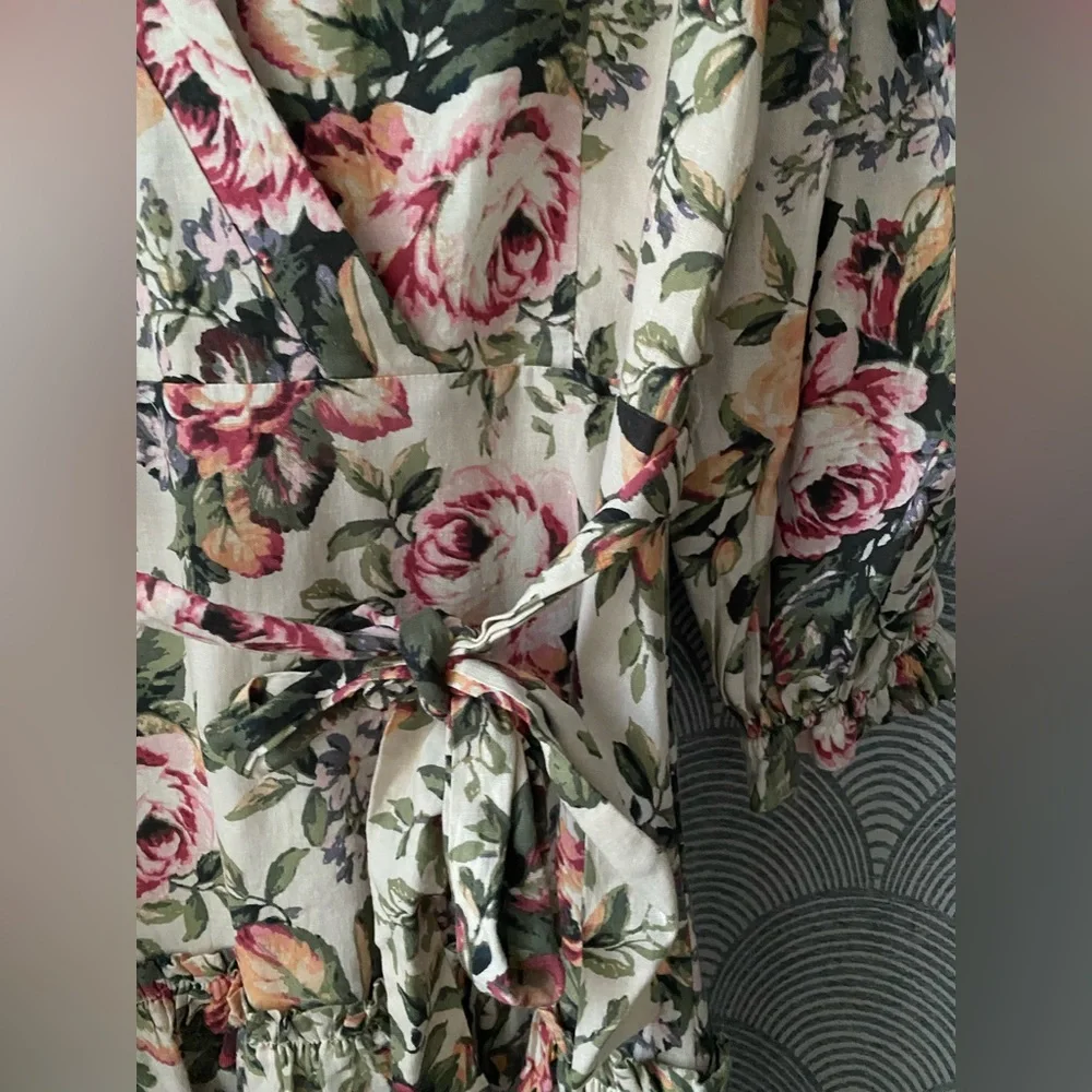 Vici Peachy/Pink Rose Floral Puff Sleeve Dress - Picture 2 of 9